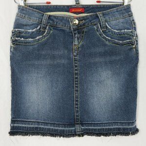 Vintage 90s Distressed Denim Jean Mini Skirt XS Size 3 Frayed Modest